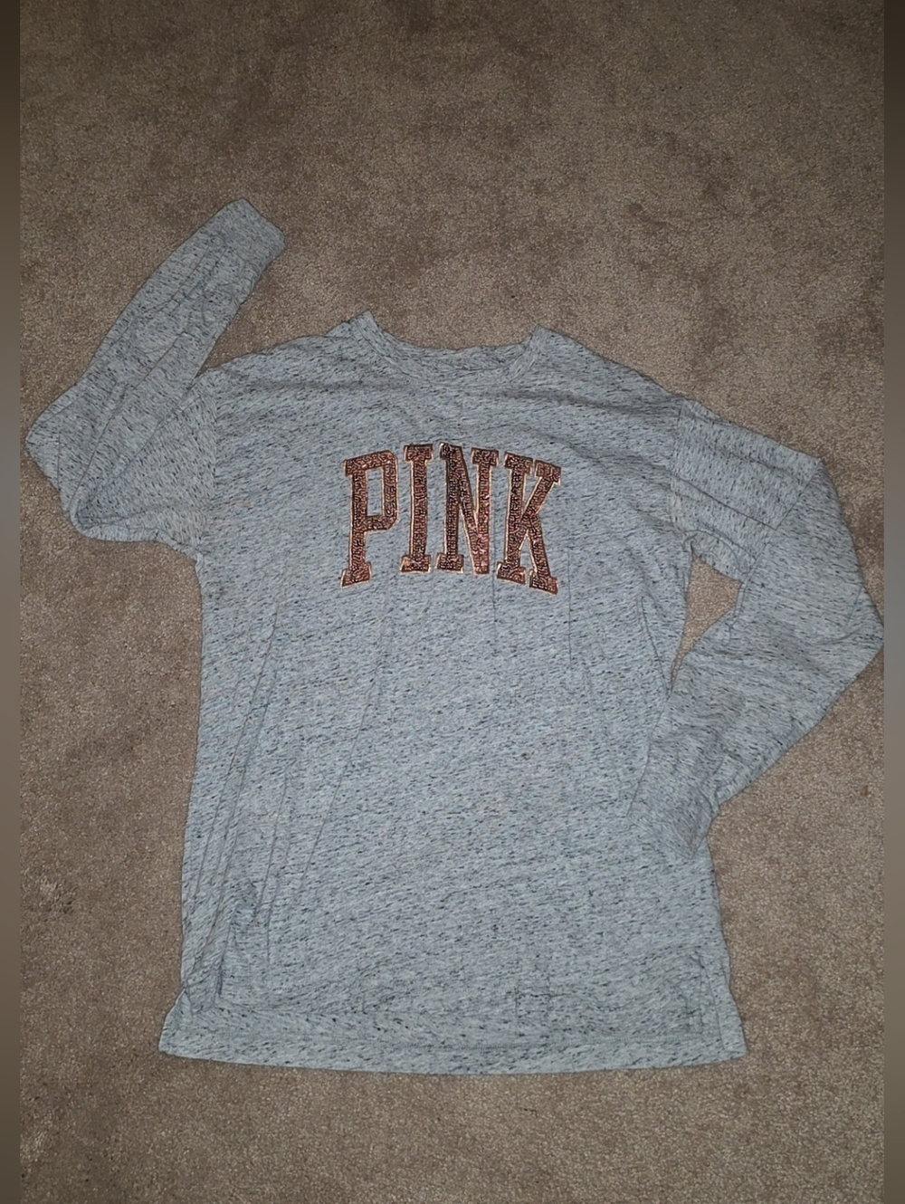 PINK Gray Heather Pullover with Bronze Sequin Logo